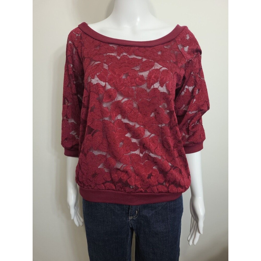 Dots Womens Top Size Large Burgundy Lace
